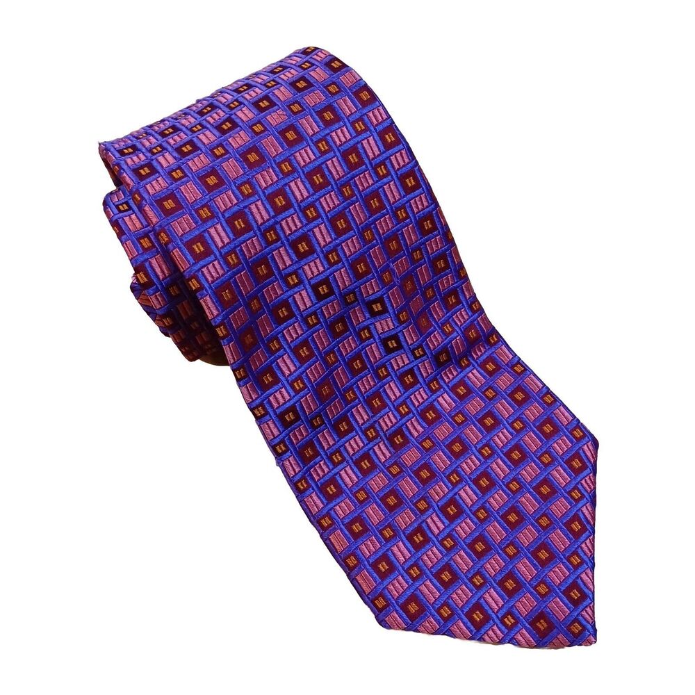 Robert Talbott Best Of Class Purple Geometric Print Hand Made 100% Silk Tie